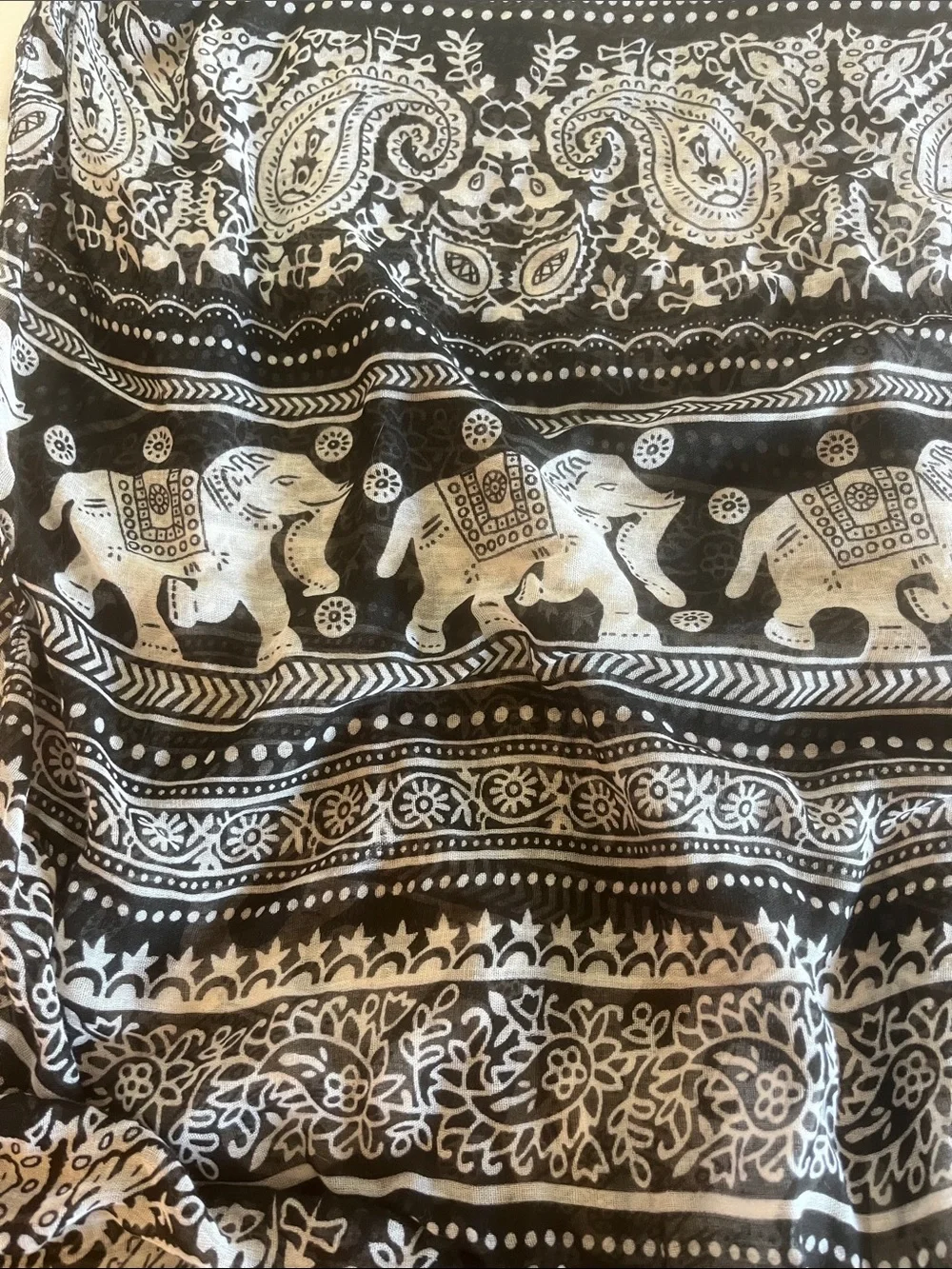 Black and White Elephants Paisley Viscose‎ Scarf 6’